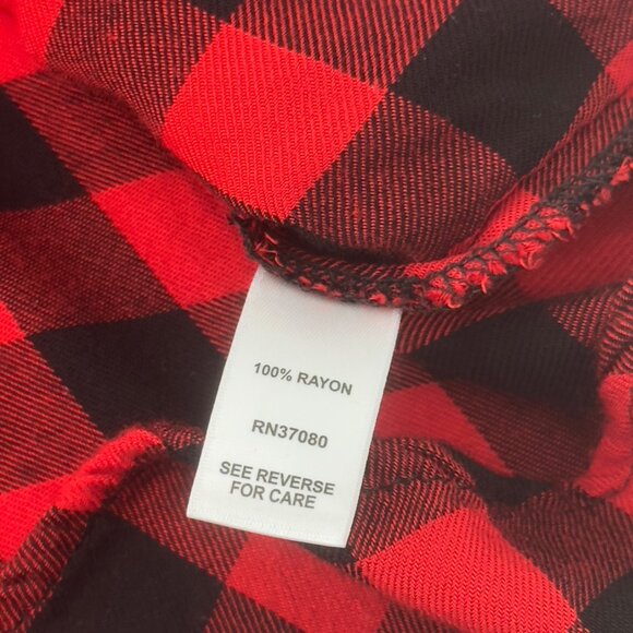 Cato Red & Black Plaid Button-Up Shirt With Ruffle Sleeves Womens Size 26/28W - Picture 4 of 12